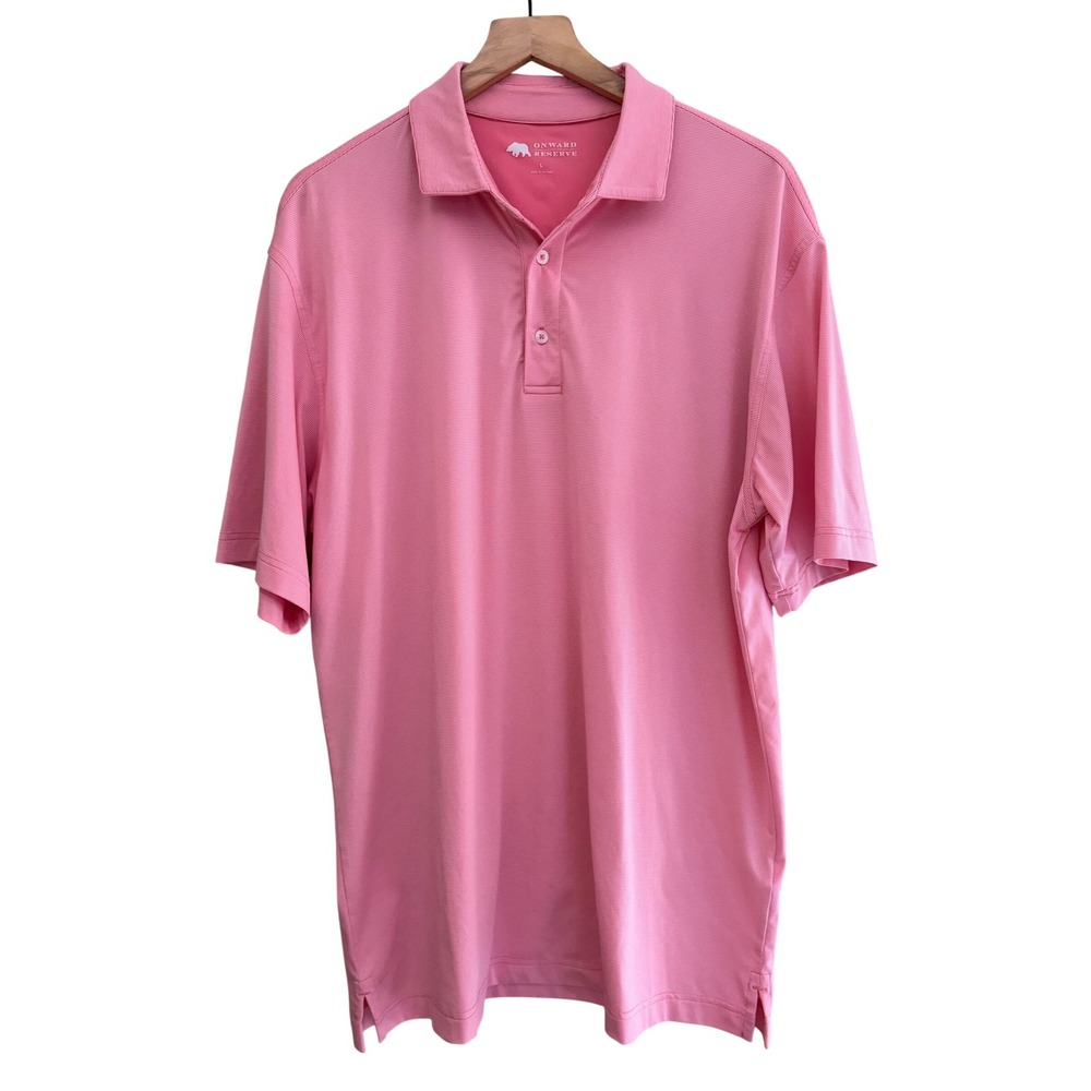 Onward Reserve Mens Large Pink Micro Stripe Performance Short Sleeve Polo Shirt